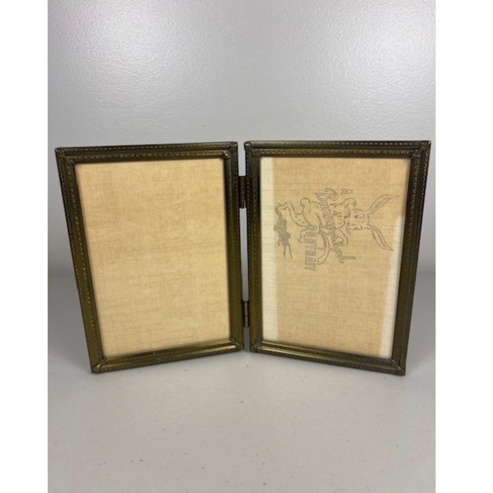 Vintage Brass Double Folding Picture Frame Ornate Embossed Hinged 4x6 6x8.25